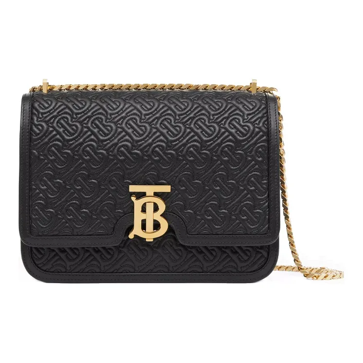 Burberry TB Exclusive Logo Lock Series Quilting Lambskin Shoulder Bag Crossbody Bag Medium Size Black-0