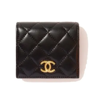 CHANEL Lambskin Flap Wallet Trumpets Women's Black