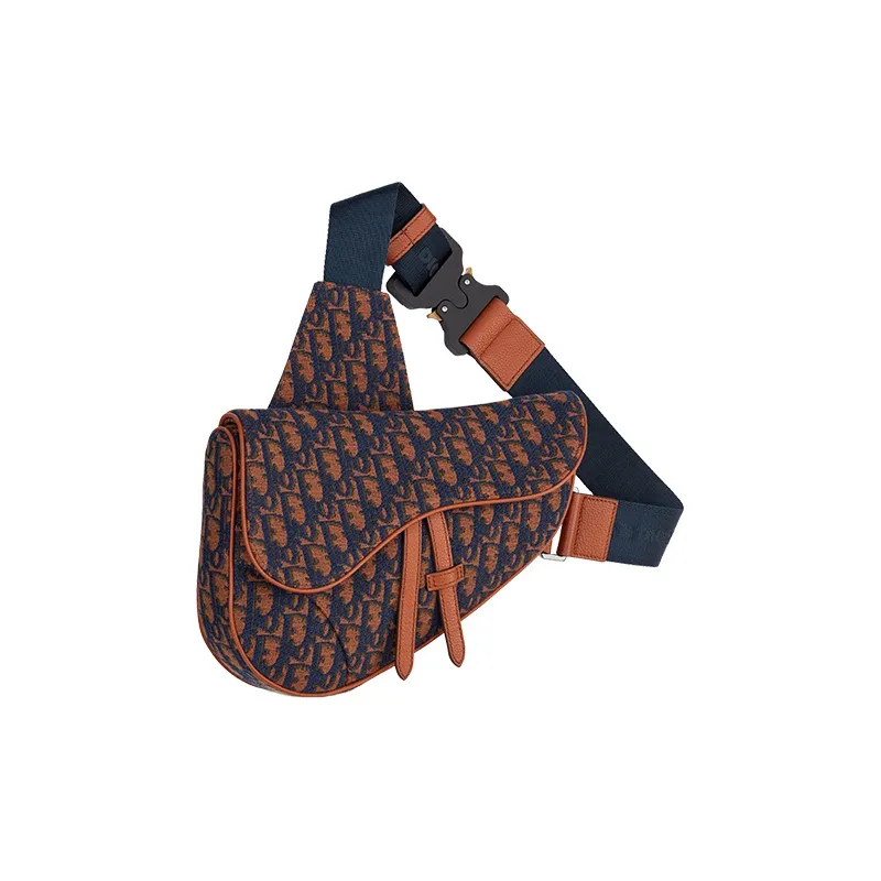 DIOR Saddle Nylon Fabric Saddle Bag Shoulder Bag Sling Bag Men's Navy And Camel-1