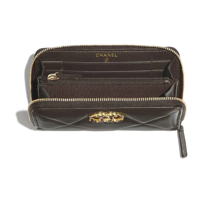 CHANEL 19Bag Lambskin Wallet Women's Brown-2