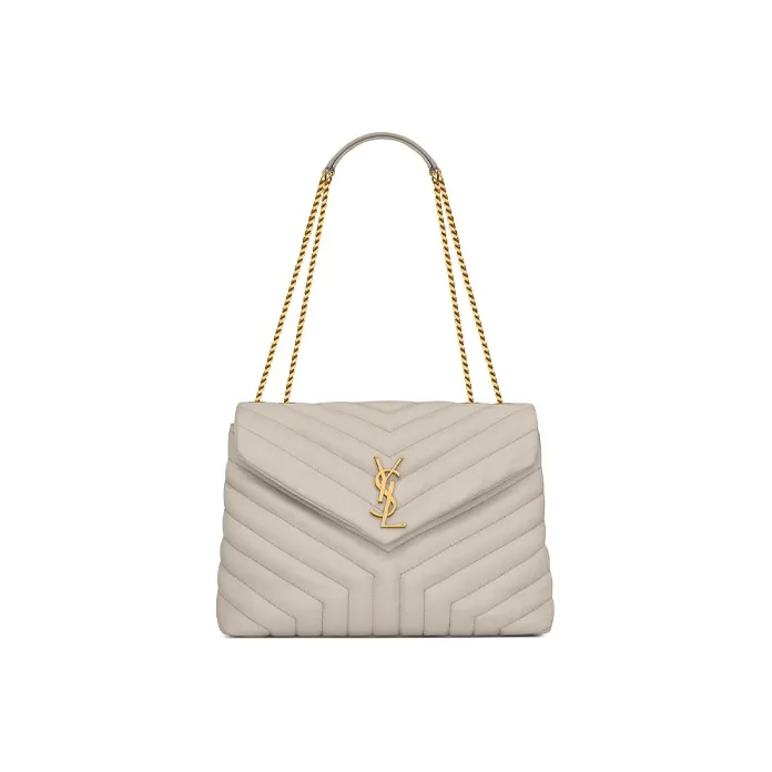 SAINT LAURENT LOULOU Quilted Leather Chain Bag, Shoulder Bag, Crossbody Bag Women's White-0