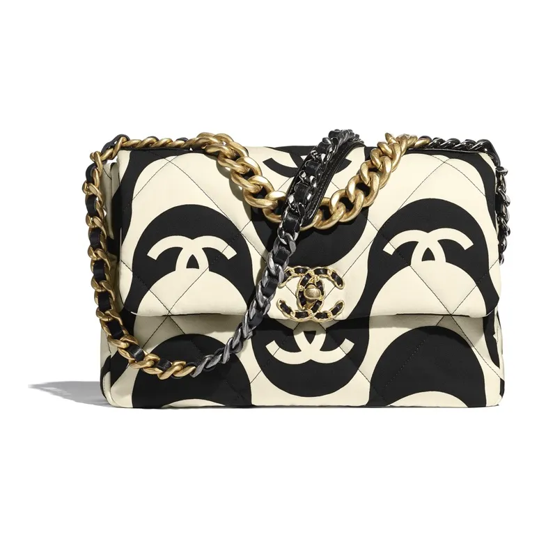 CHANEL 19Bag Print Fabric Metal Chain Flap Crossbody Portable One Shoulder Backpack Tubas Women's Black-0