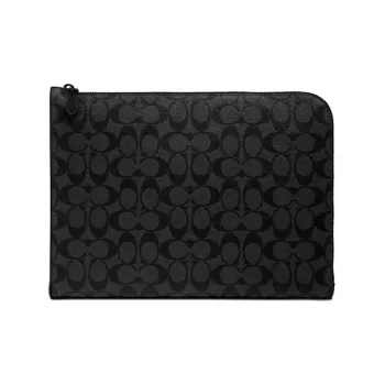 COACH L Zip Canvas With Cow Leather Laptop Bag Briefcase Zipper Document Folder Clutch Men's Charcoal Black Monogram