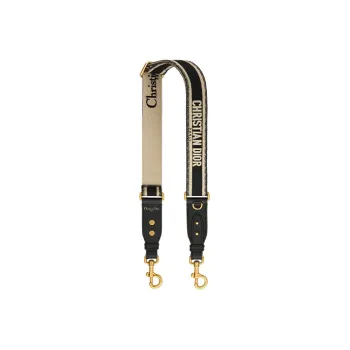 DIOR Embroidery With Cow Leather Shoulder Strap Bag Strap Women's Black