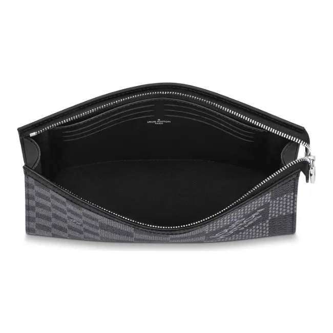 LOUIS VUITTON Pochette Voyage Coated Canvas With Cow Leather Trim Clutch Toiletry Bag Men's Graphite-3