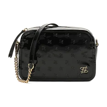 FENDI Patent Leather Camera Bag Chain Crossbody Bag Shoulder Bag Women's Black