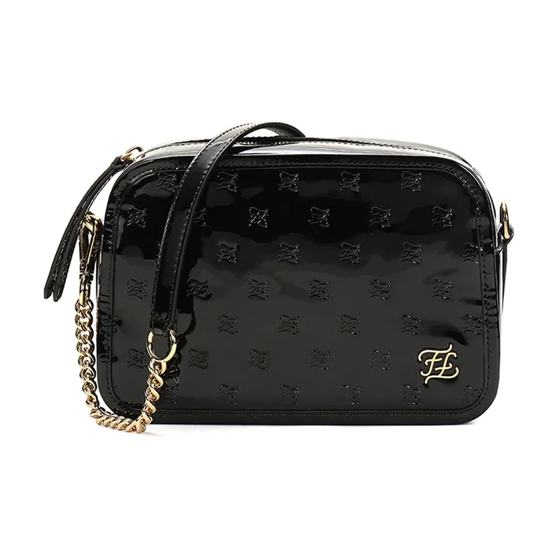 FENDI Patent Leather Camera Bag Chain Crossbody Bag Shoulder Bag Women's Black-0