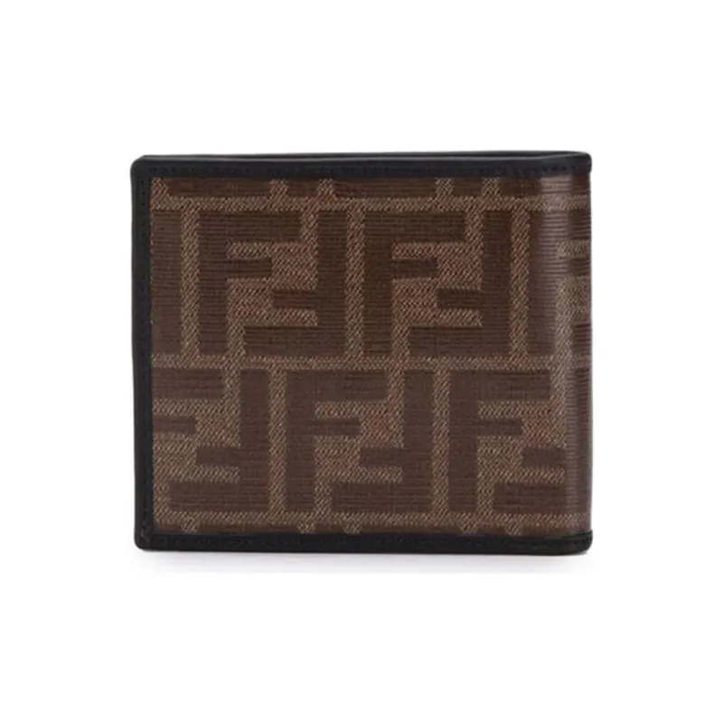FENDI Coated Canvas With Leather Wallet Men's Brown & Black-1