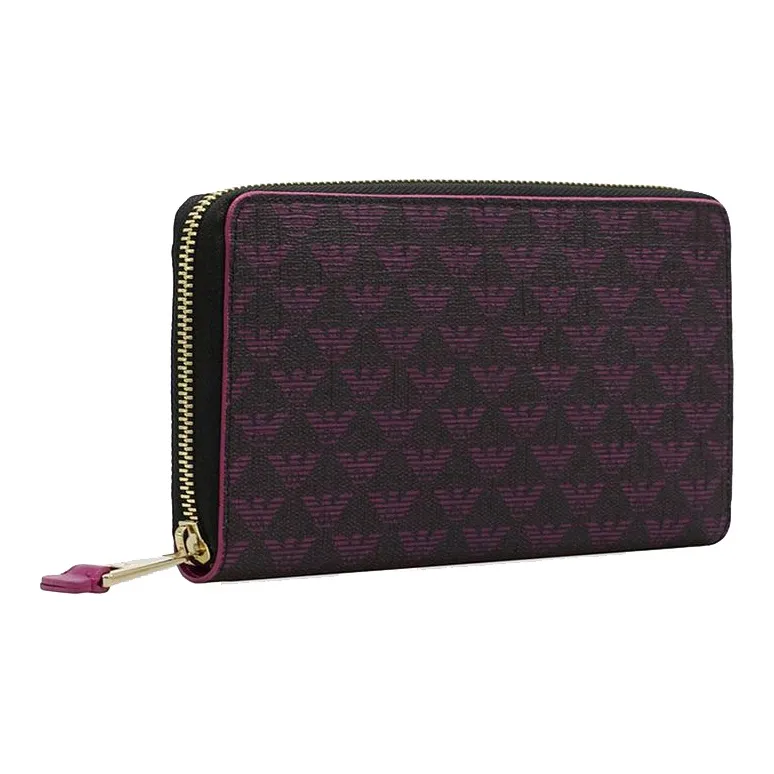 EMPORIO ARMANI Leather Wallet Clutch Women's Black & Fuchsia-1