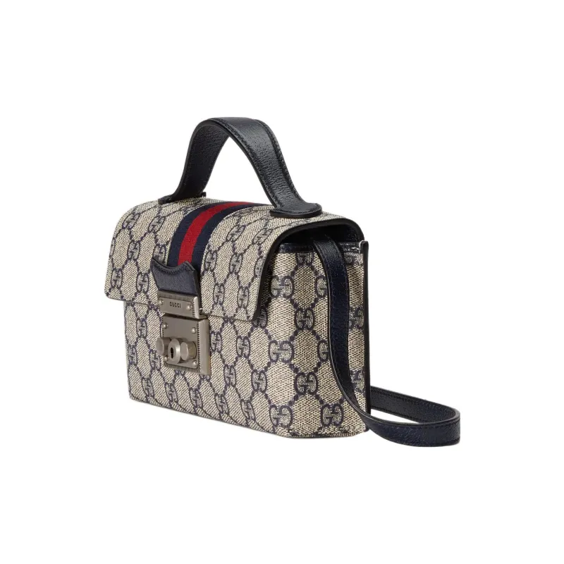 GUCCI Padlock Canvas With Leather Canvas Bag, Box Bag, Crossbody Handbag, Shoulder Bag Mini Women's Beige/Blue-2