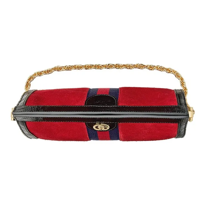 GUCCI Ophidia Suede Patchwork Patent Leather Shoulder Bag, Crossbody Bag Small Size Women's Black/Red-2