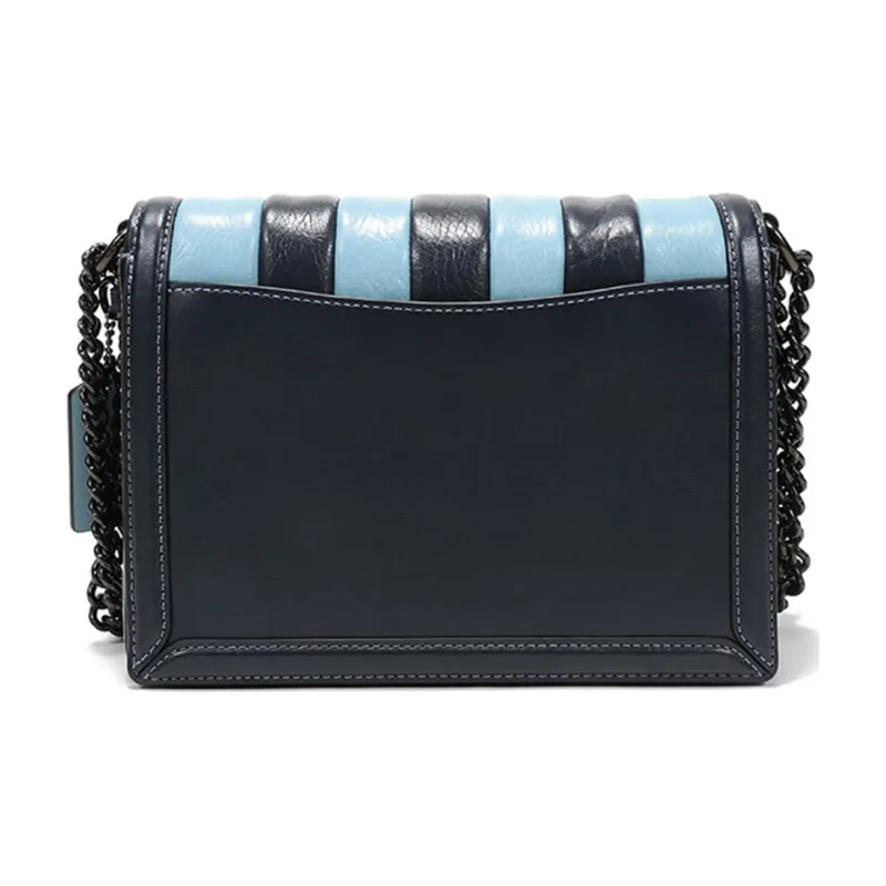 COACH Hutton Quilting Calfskin Small Square Bag, Chain Shoulder Bag Women's Blue, Black & Multicolor-3
