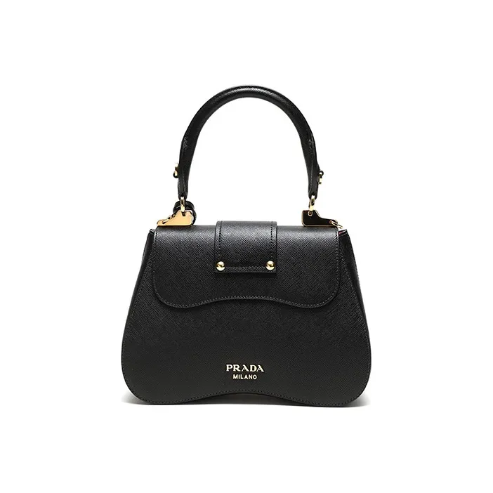 PRADA Sidonie Cow Leather Shoulder Bag Women's Black-3