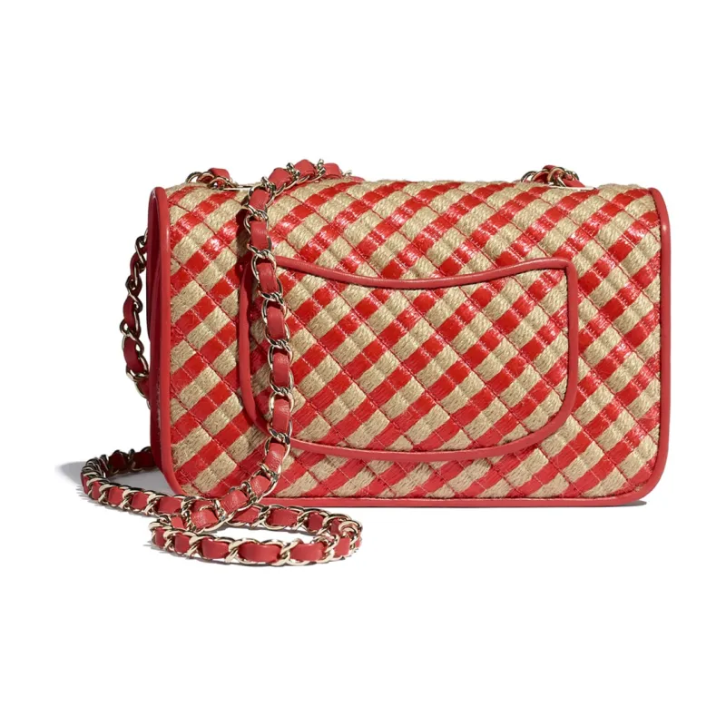 CHANEL Classic Flap CF Raffia Fiber & Metal Crossbody Bag, Shoulder Bag Women's Red-2