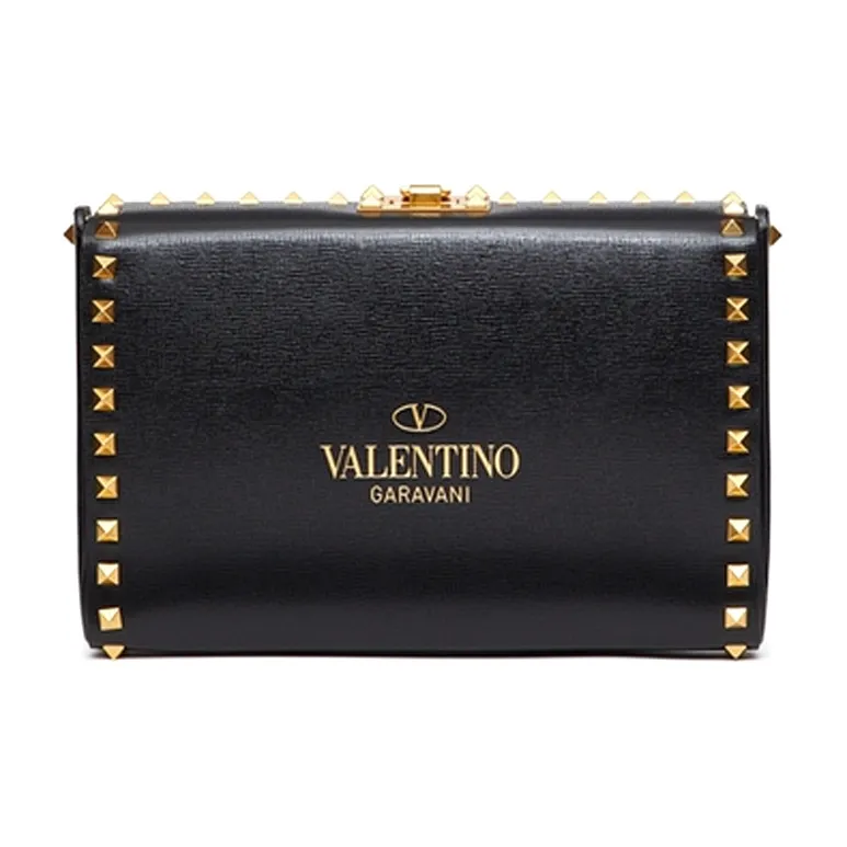 Valentino Rockstud Alcove Grained Calfskin Handheld Handbag Shoulder Bag Crossbody Bag Men's Black-2