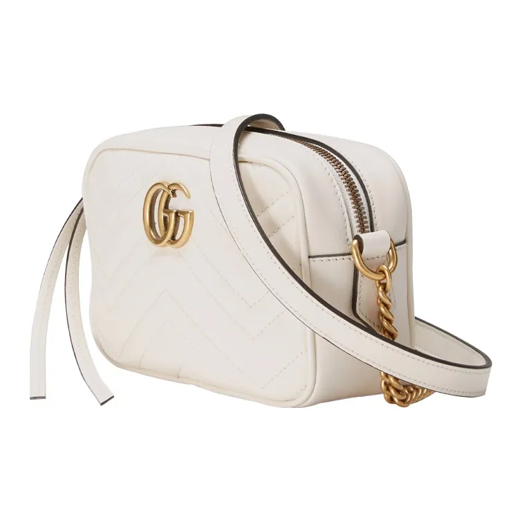 GUCCI GG Marmont Leather Camera Bag Shoulder Bag Crossbody Bag Mini Women's White-1