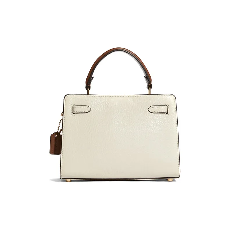 COACH Lane Smooth Pebbled Leather Handbag Shoulder Bag Crossbody Bag Medium Size Women's Chalk White & Copper-2