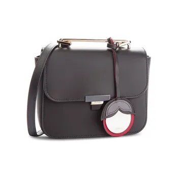 Furla Elisir Cow Leather Small Square Bag, Shoulder Bag, Crossbody Bag, Handbag Mini Women's Black