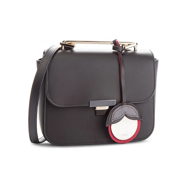 Furla Elisir Cow Leather Small Square Bag, Shoulder Bag, Crossbody Bag, Handbag Mini Women's Black-0