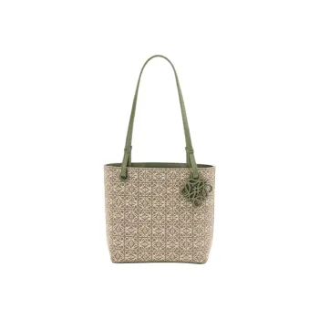 LOEWE Square Basket Canvas With Leather Canvas Bag Tote Bag Shopping Bag Shoulder Bag Handbag Small Size Women's Green