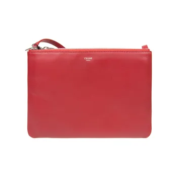 CELINE Trio Cow Leather Shoulder Bag Crossbody Bag Women's Candy Color Multicolor Red