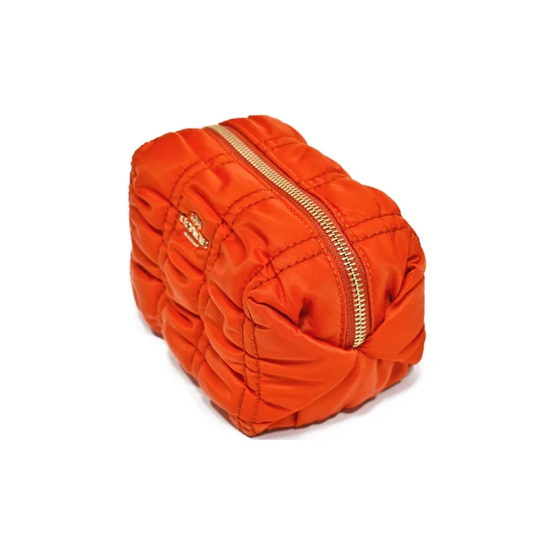 COACH Boxy Nylon Makeup Bag, Toiletry Bag Small Size Women's Orange Red-1