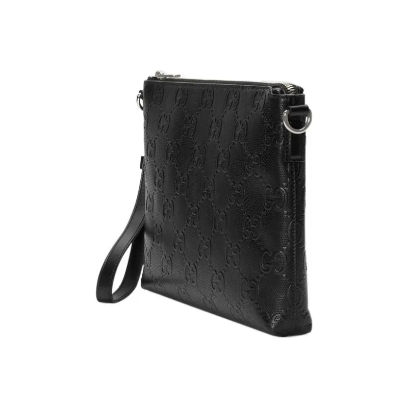GUCCI Leather Messenger Bag Clutches Medium Size Men's Black-3