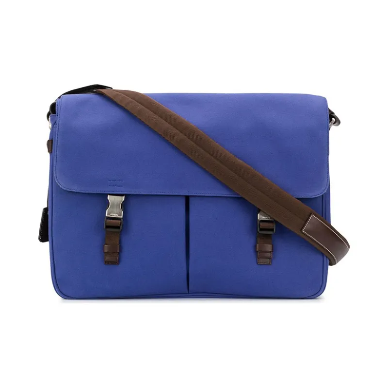 PRADA Cotton Shoulder Bag Men's Blue-0