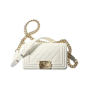 CHANEL 21K Winter Leboy Calfskin Shoulder Bag, Crossbody Bag Women's White