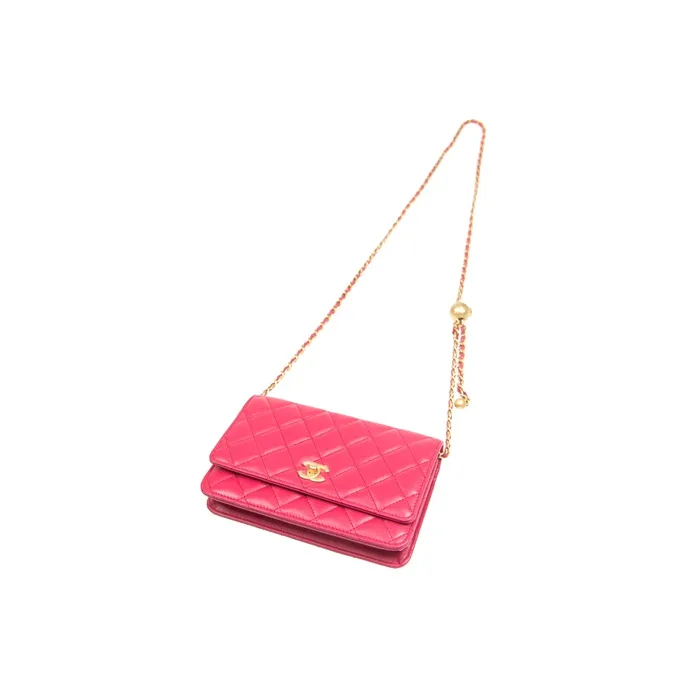 CHANEL WOC Sheepskin Crossbody Bag Shoulder Bag Wallet On Chain Women's Vibrant Pink-3