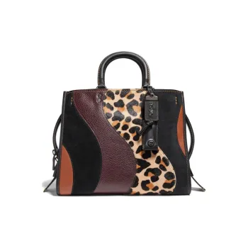 COACH Rogue Leather Shoulder Bag Crossbody Bag Handbag Large Size Women's Black & Brown