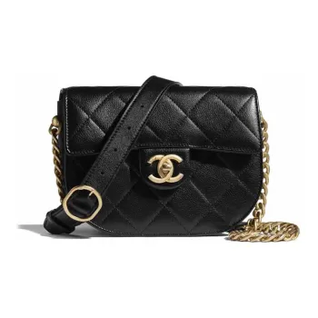 CHANEL Calfskin Saddle Bag, Crossbody Bag, Shoulder Bag Women's Black