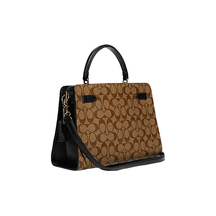 COACH Lane Canvas With Cow Leather Handbag, Shoulder Bag, Crossbody Bag Tubas Women's Khaki & Brown-1