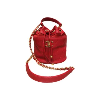 CHANEL Drawstring Grain Cow Leather Shoulder Bag, Crossbody Bag, Handbag Women's Red