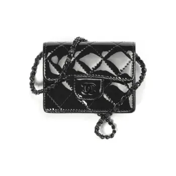 CHANEL Classic Flap CF Calf Patent Leather Shoulder Bag, Crossbody Bag, Coin Purse, Card Holder Women's Black