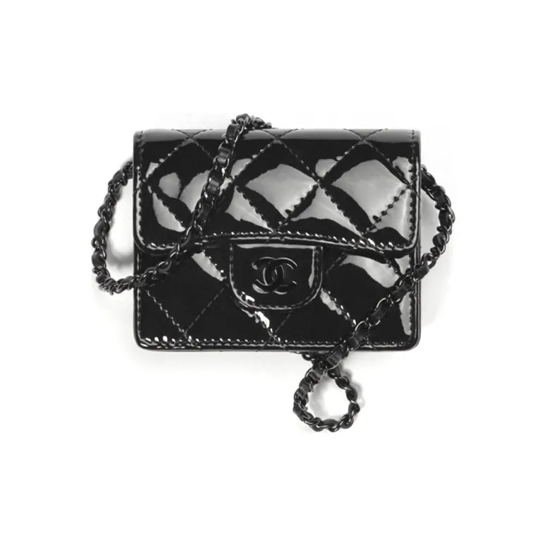 CHANEL Classic Flap CF Calf Patent Leather Shoulder Bag, Crossbody Bag, Coin Purse, Card Holder Women's Black-0