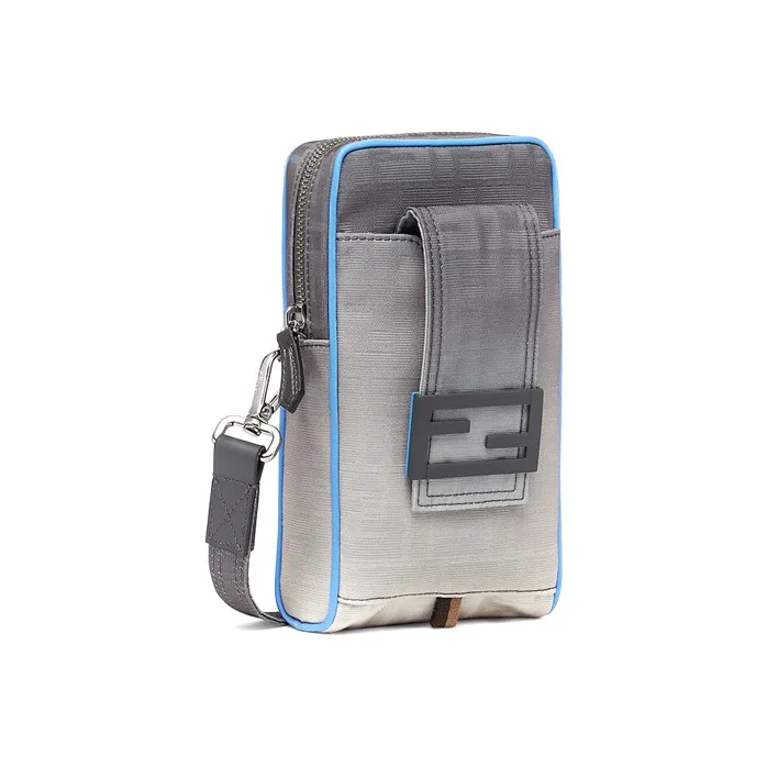 FENDI Baguette Jacquard Fabric Baguette Bag Cell Phone Pouch Shoulder Bag Crossbody Bag Medium Size Men's White/Gray-1