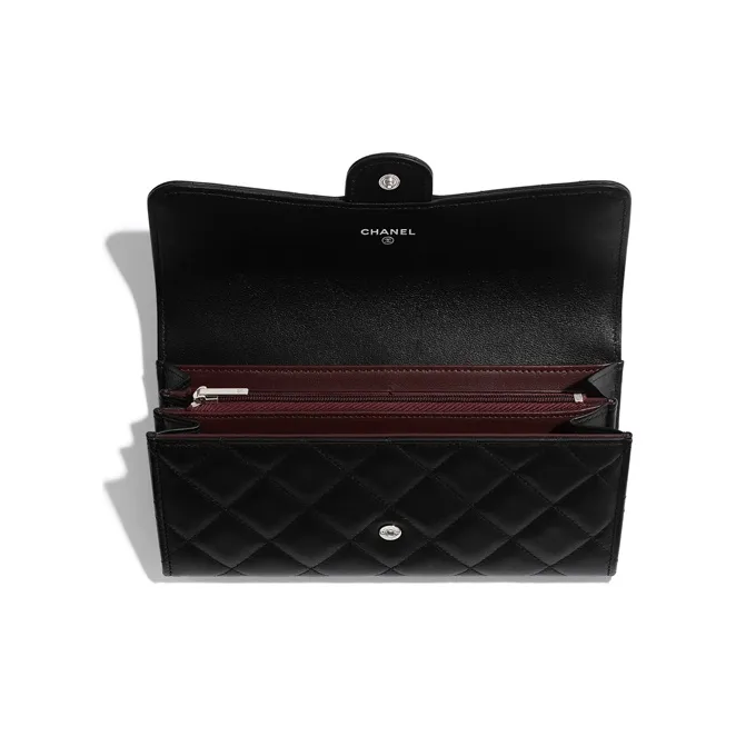 CHANEL Classic Flap CF Grain Embossed Lambskin & Metal Wallet Women's Black-2