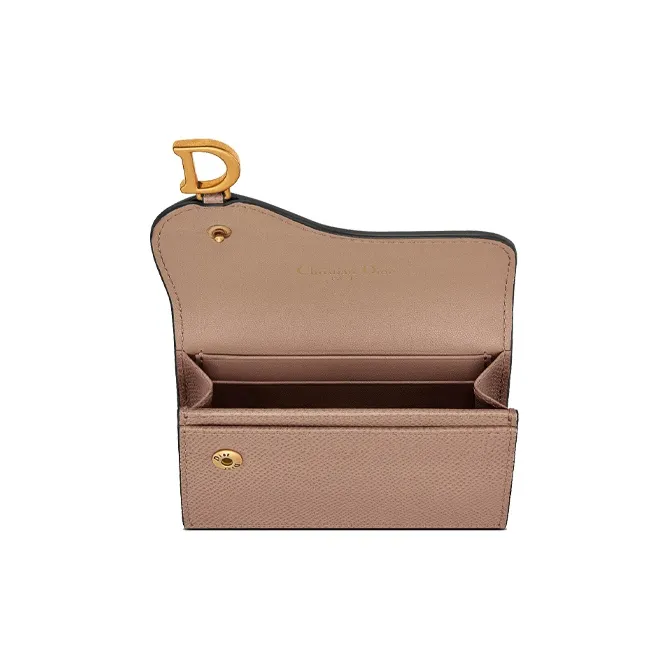 DIOR Saddle Grain Cow Leather Saddle Bag Card Holder Women's Crimson/Light Umber-4