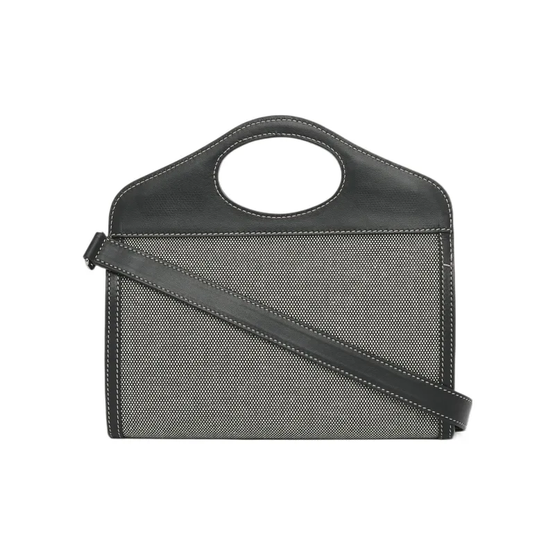 Burberry Horseferry Calfskin With Cotton Tote Bag Shopping Bag Shoulder Bag Crossbody Bag Handbag Men's Black/Gray-3