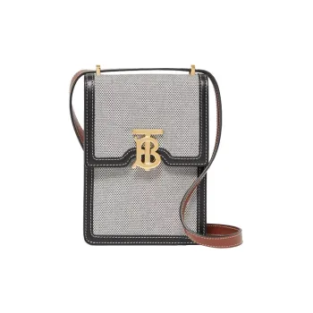 Burberry Robin Cotton Canvas With Two Tone Leather Shoulder Bag, Crossbody Bag, Cell Phone Pouch Women's