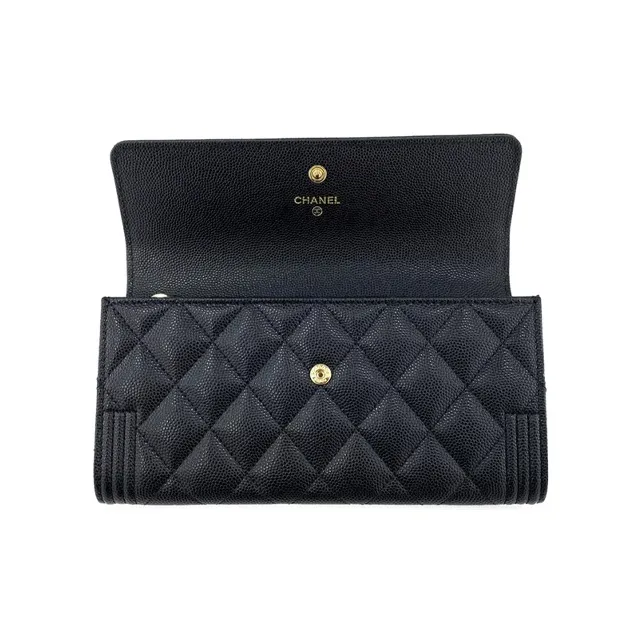 CHANEL Cow Leather Wallet Women's Black-3