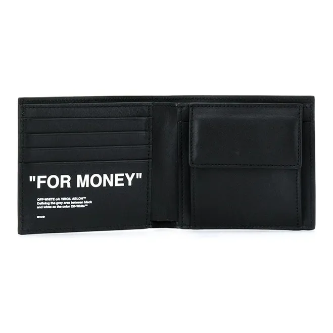 OFF WHITE Printed Bi Fold Wallet 4 Card Slot 'FOR MONEY' Black/White-2