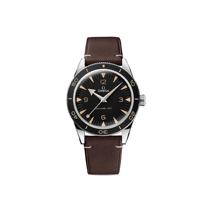 OMEGA Seahorse Series Heritage Watch Automatic Mechanical Movement Men's Watches Watch 41mm Black Dial Leather Strap-0