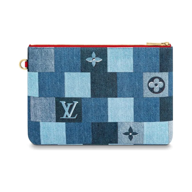 LOUIS VUITTON City Pouch Denim Monogram Check Blue/Red-1