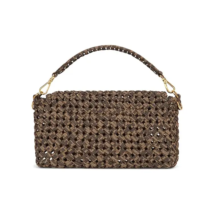 FENDI Baguette Jacquard Canvas Crossbody Handbag Shoulder Bag Medium Size Women's Brown-2