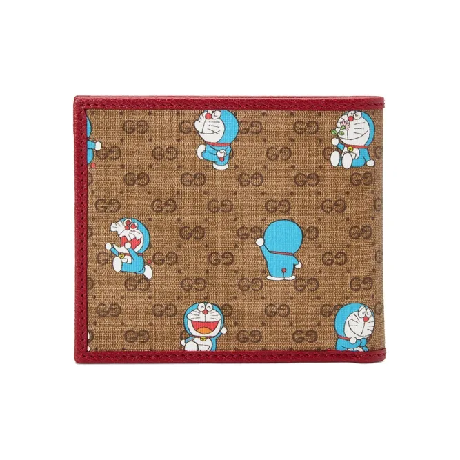 GUCCI Doraemon Doraemon Collaboration Canvas With Leather Wallet Unisex Ebony & Red-2