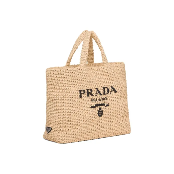 PRADA Raffia Tote Bag Shopping Bag Handbag Women's Tawny-1