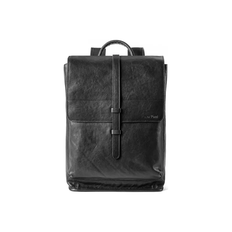 Ace Paul Top Grain Cow Leather Genuine Leather Large Capacity Laptop Backpack Regular Unisex Black-0
