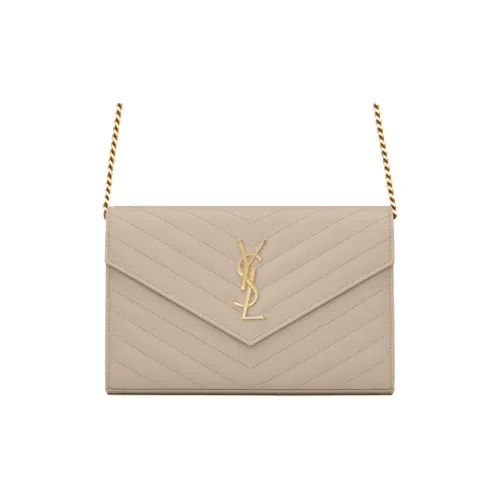 SAINT LAURENT Monogram Leather Chain Bag Wallet Shoulder Bag Women's Sea Salt Beige